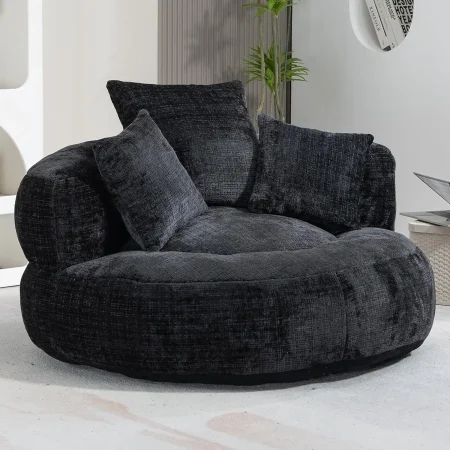 Round Bean Bag Chair for Adult, Chenille Upholstered